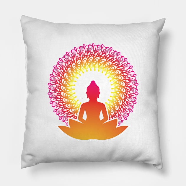 Enlightened Soul Buddha Silhouette - The Peaceful Soul Mandala Print Design GC-092-16 Pillow by GraphicCharms