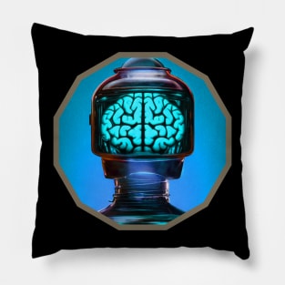 Jarhead - robot with a brain in a jar - blue Pillow