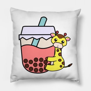 Baby Kawaii Giraffe Hugs Sweet Bubble Tea Pink Boba Tea Pillow