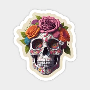 Funny Sugar Candy Skull With Flowers Magnet