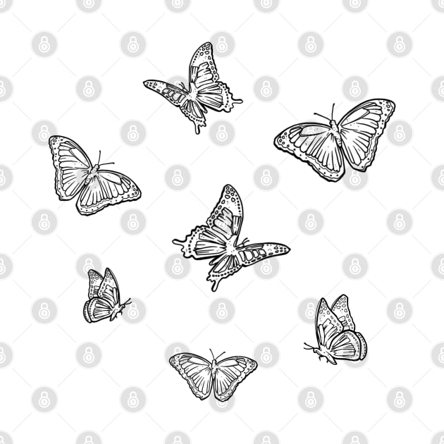 Black and white Spring Butterflies set, Art Nouveau spring pattern, nature, Butterfly sticker by SSINAMOON COVEN