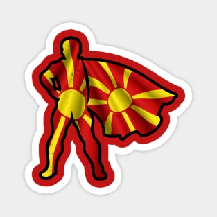 Macedonia Hero Wearing Cape of Macedonian Flag Hope and Peace Unite in Macedonia Magnet