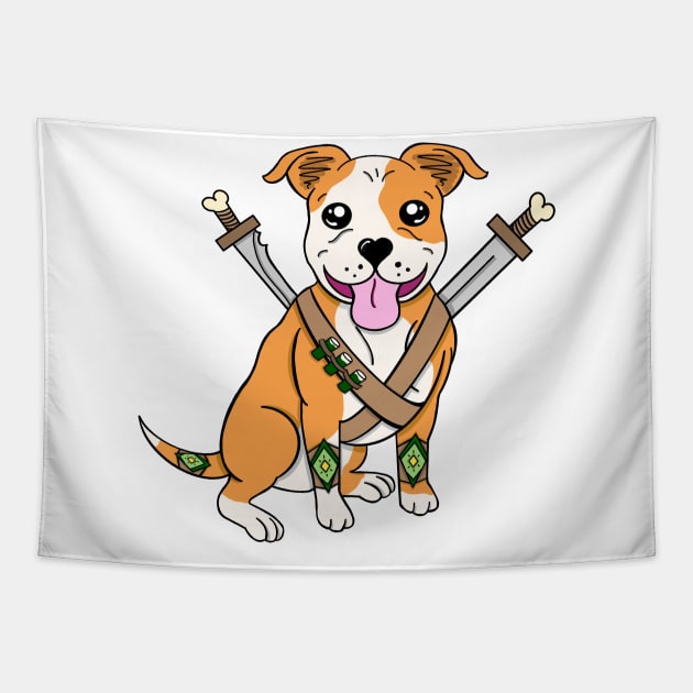 Pittie Fighter | Barbarian | DND Dog | Fantasy Art Tapestry by Roll 4 Cuteness 