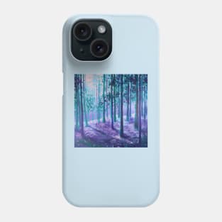 Impressionist nature dreamy landscape sunlight misty forest teal purple trees Phone Case