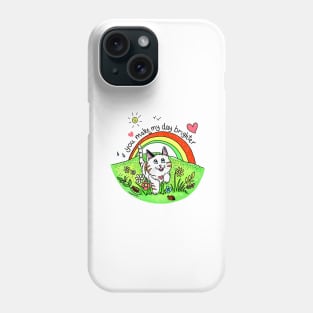 You make my day brighter - Cat running under a rainbow with cute message Phone Case