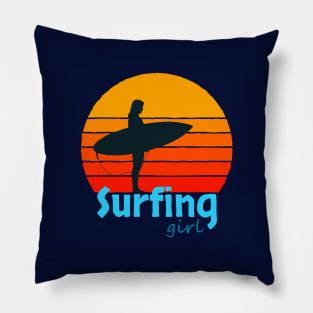 Surfing Girl Morning Sun Pillow