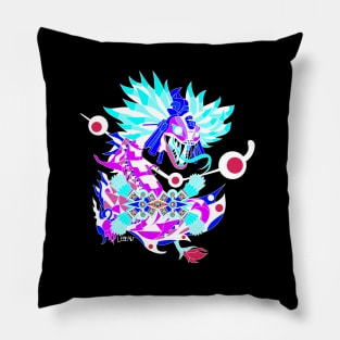 the mexican dragon quetzalcoatl kukulcan ecopop pattern art in dark realm Pillow