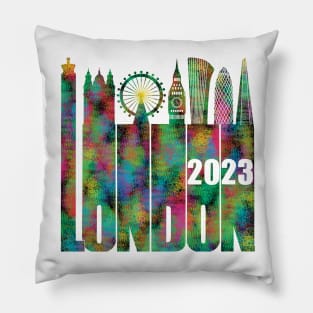 London Skyline 2023 - Neon Atomic Bubbles Pillow