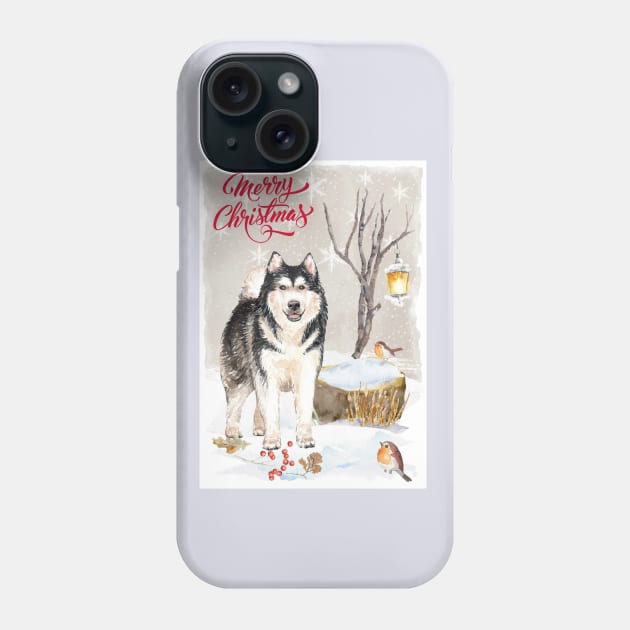 Alaskan Malamute Merry Christmas Santa Dog Phone Case by Puppy Eyes