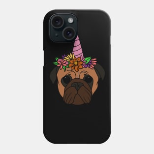 Pug unicorn, Pug for Women and Girls Floral Gift Phone Case