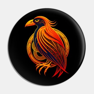 Celtic Raven Bird red and orange Pin