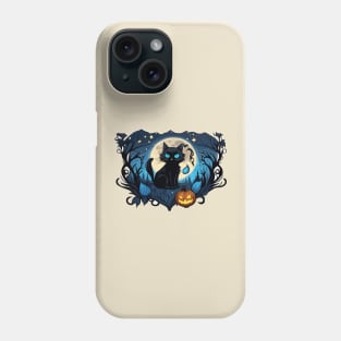 cute black cat sticker blue eyes a cute witch a full Phone Case