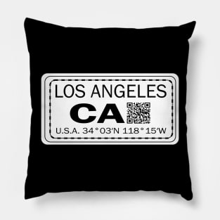 New Vintage Travel Location Qr  Los Angeles CA Pillow