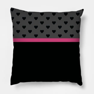 Dark Grey with Black Hearts and Pink Stripe Pillow