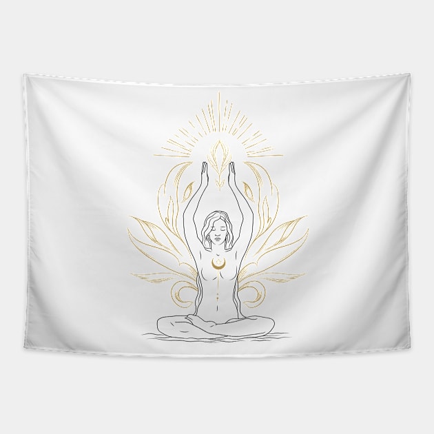 Meditation with lotus and light Tapestry by Kahytal