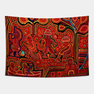 Kuna Indian Men in Boats Tapestry