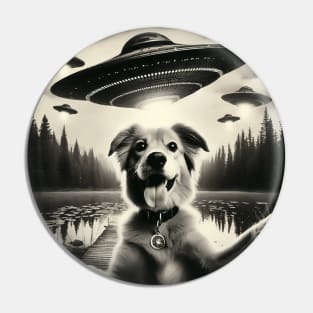 Funny Dog selfie with UFO Pin