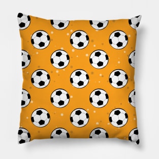 Football / Soccer Balls - Seamless Pattern on Orange Background Pillow