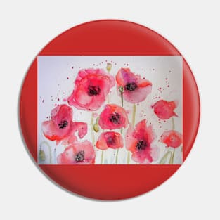 Red Poppy Party Watercolor flower Painting Pin