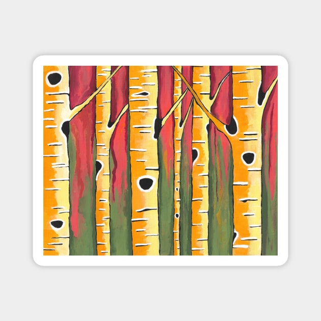 ORANGE Birch Trees Painting Magnet by SartorisArt1