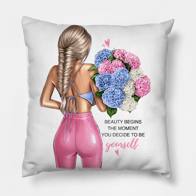 Beauty Begins The Moment You Decided To Be Yourself Pillow by AllessyArt 