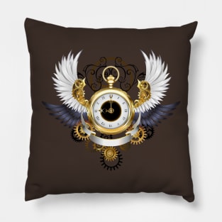 Gold Watch with White Wings ( Steampunk wings ) Pillow