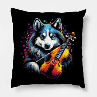 Siberian Husky Playing Violin Pillow