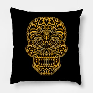 Intricate Yellow and Black Sugar Skull Pillow