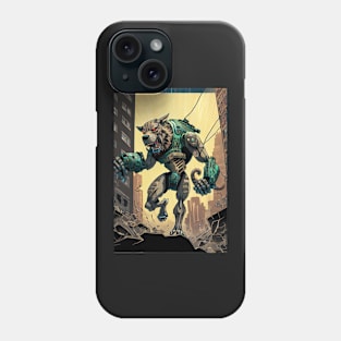 Giant futuristic robot cyborg dog attacking the city Phone Case