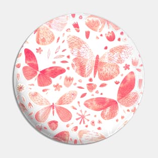 Coral Pink Watercolor Butterflies Pin