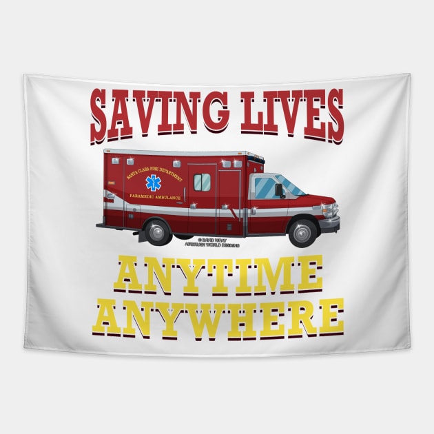 Saving Lives Anytime Anywhere Ambulance Paramedic Novelty Gift Tapestry by Airbrush World