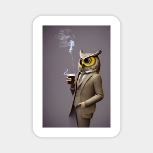 Owl Emoji Drinking Coffee Magnet