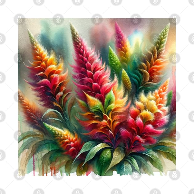 Vibrant Celosia Decor - Watercolor Flower by Aquarelle Impressions