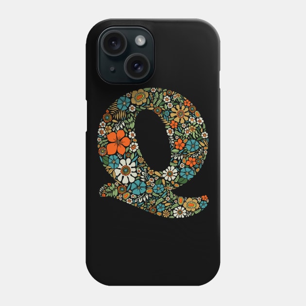 Hippie Floral Letter Q Phone Case by zeljkica