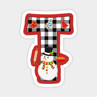 BW Buffalo Checks Pattern Monogram T | Snowman Magnet