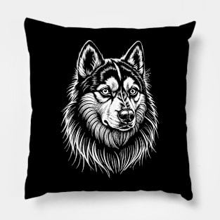 Alaskan Klee Kai Portrait /Face white on black Pillow