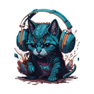 little cat listening to music T-Shirt