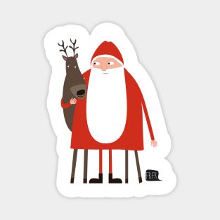 Santa and his reindeer / Weihnachtsmann mit Rentier Magnet