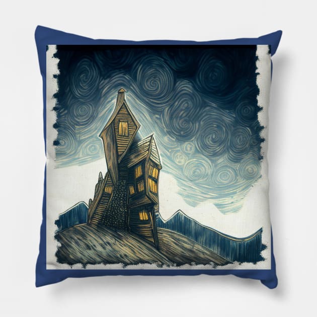 Starry Night Above The Shrieking Shack Pillow by Grassroots Green