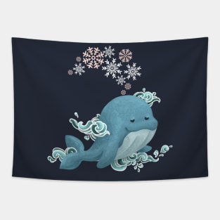 Big Blue Whale Breathe Snowflakes Tapestry