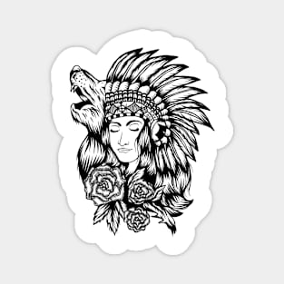 Native American (Injun) Wolf Girl Magnet