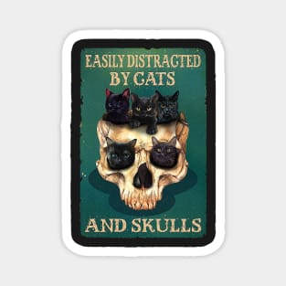 Easily Distracted By Cats And Skulls Skull Cat Lover Magnet