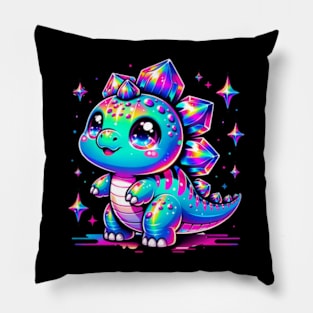 Baby Stegosaurus Cute Neon Kawaii Dino Chibi Pillow