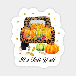 It's fall y'all Autumn Pumpkin Truck Buffalo plaid Magnet