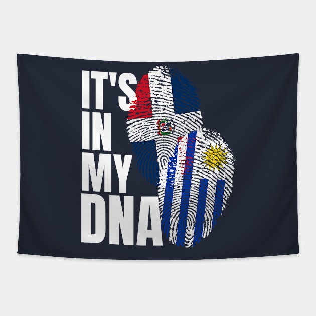 Uruguayan And Dominican Mix DNA Flag Heritage Gift Tapestry by Just Rep It!!