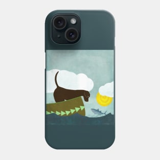 Chocolate Labrador In A Canoe With A Fish Friend Phone Case