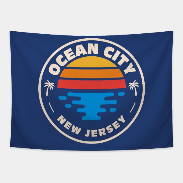 Retro Ocean City New Jersey Vintage Beach Surf Emblem Tapestry by Now Boarding