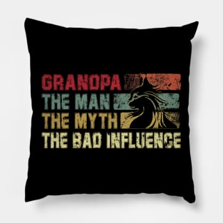 Mens Grandpa the Man the Myth the Bad Influence Vintage Cat Father's Day Gift Dad Pillow