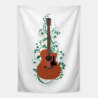 Mahogany Auditorium Acoustic Guitar Flowering Vines Tapestry