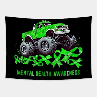 Monster Truck Ribbon Mental Health Awareness Tapestry